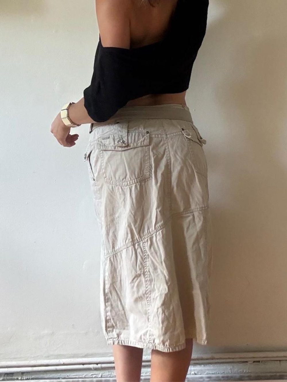 Y2K low-rise asymetrical cargo midi skirt — Point Zero - Picture 2 of 5